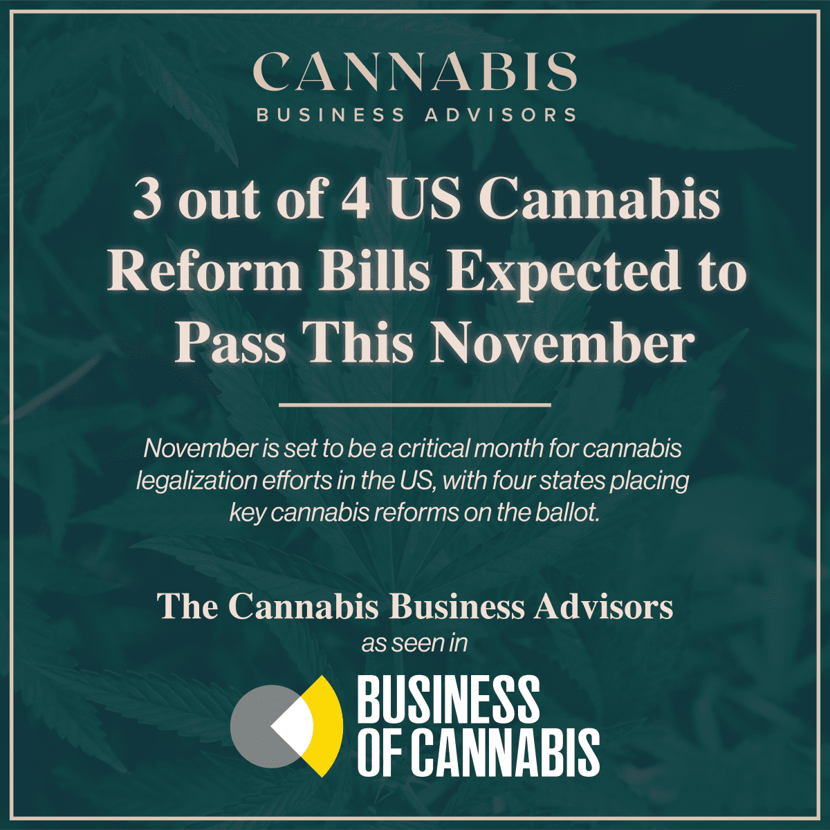 3 out of 4 US Cannabis Reform Bills Expected to Pass This November